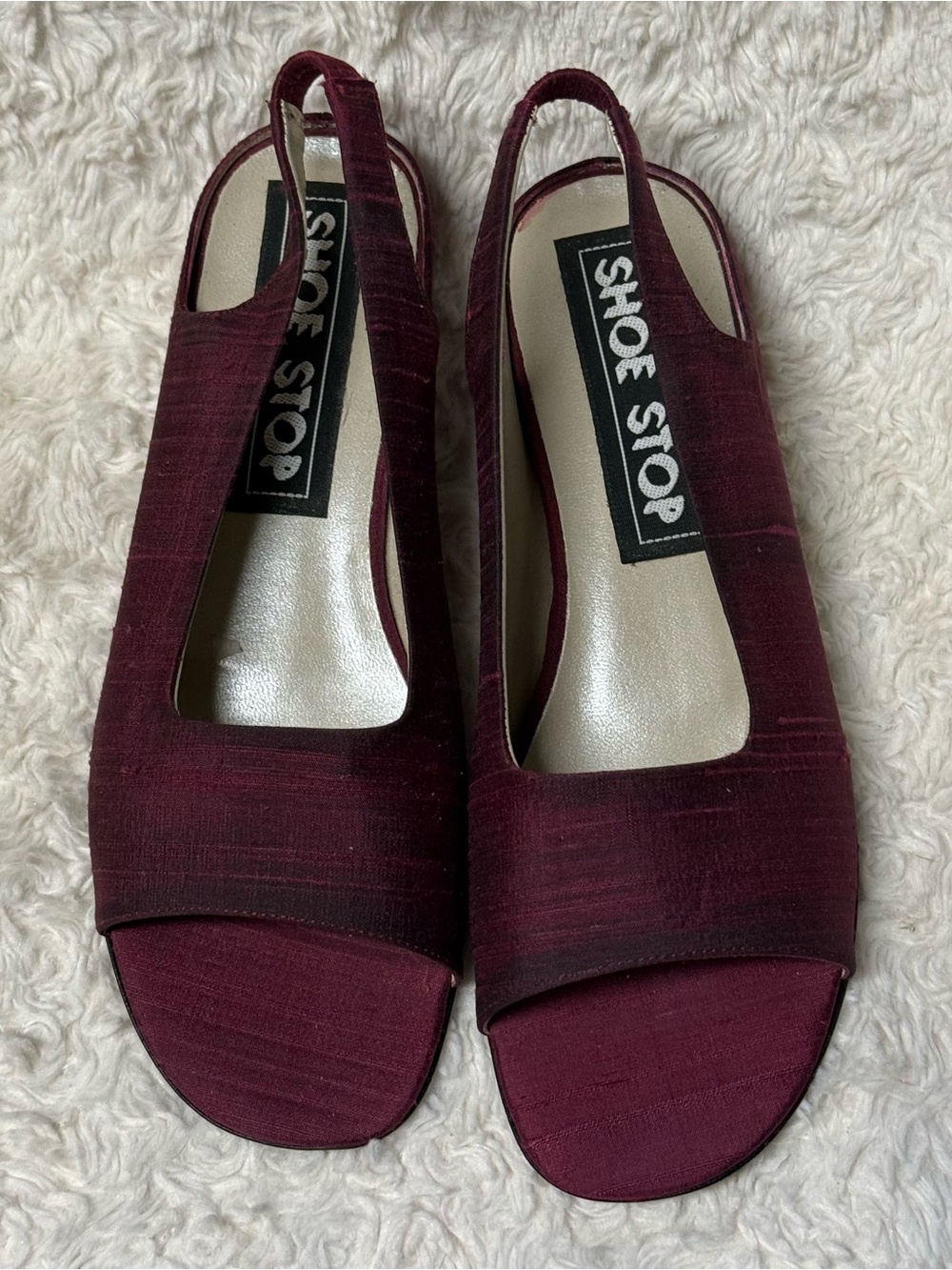Vintage Shoe Stop Burgundy Slingback Open Toe Heels Pumps